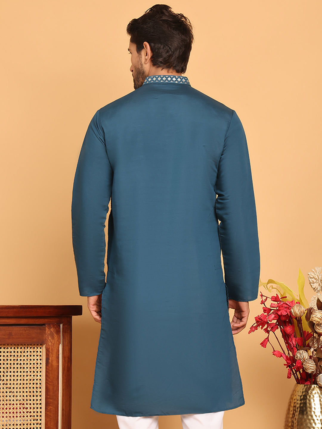 Men's Sequins and Embroidered Kurtas. ( KO 5159 Peacock )