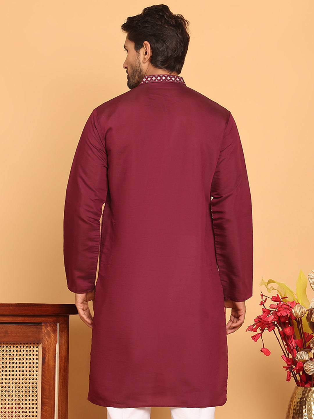 Men's Sequins and Embroidered Kurtas. ( KO 5159 Wine )