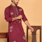 Men's Sequins and Embroidered Kurtas. ( KO 5159 Wine )