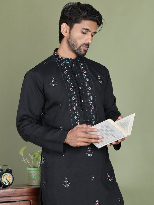 Men's Embroidered and Sequence Work Kurtas ( ko 5160Black )