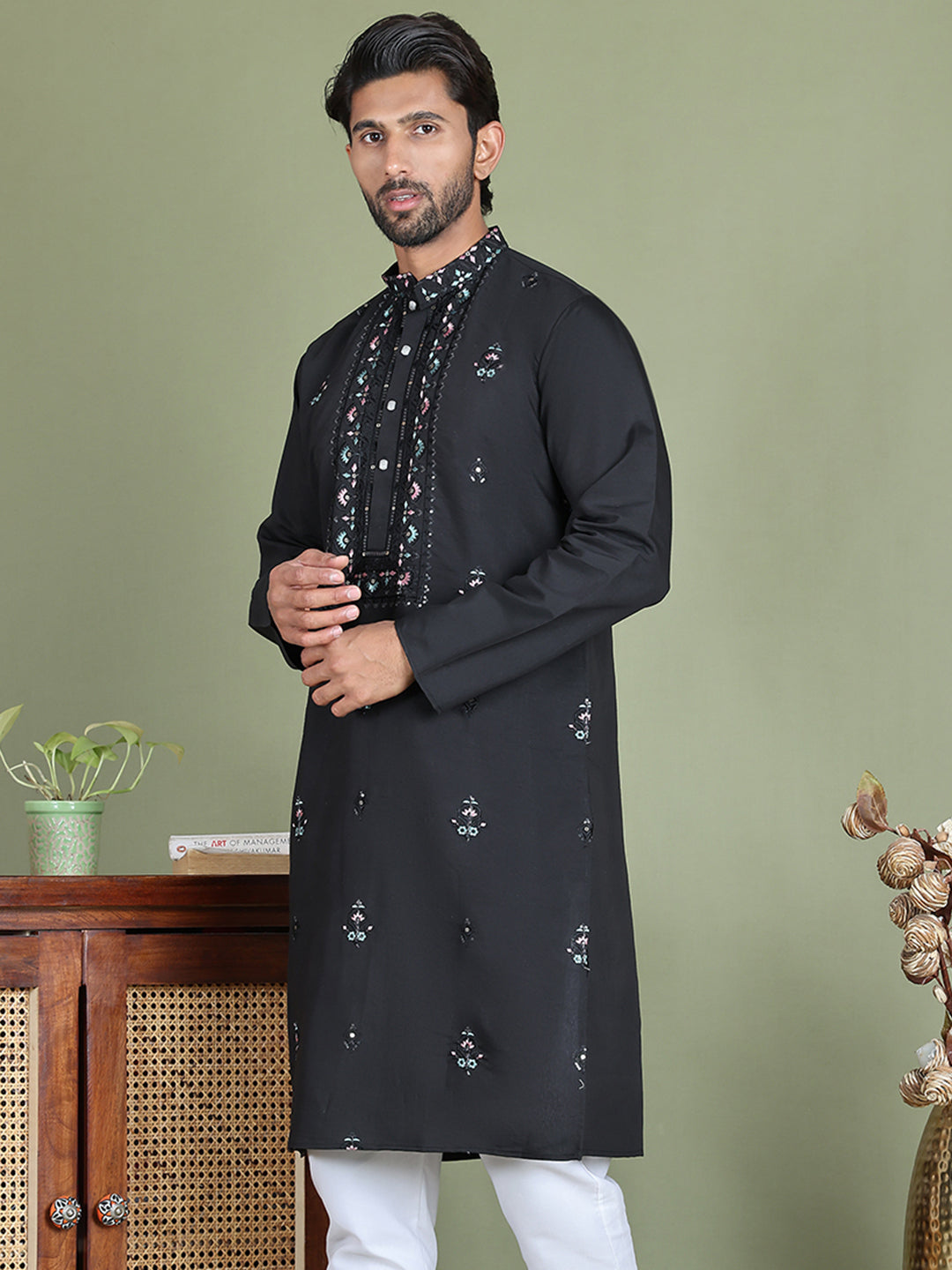 Men's Embroidered and Sequence Work Kurtas ( ko 5160Black )