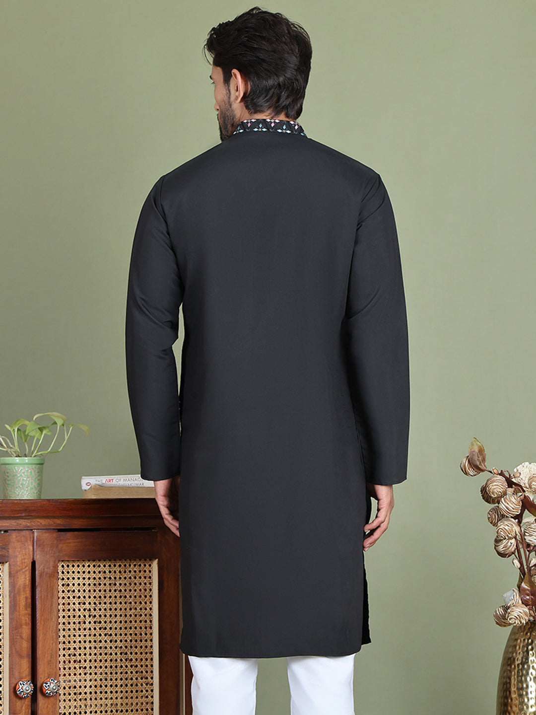 Men's Embroidered and Sequence Work Kurtas ( ko 5160Black )