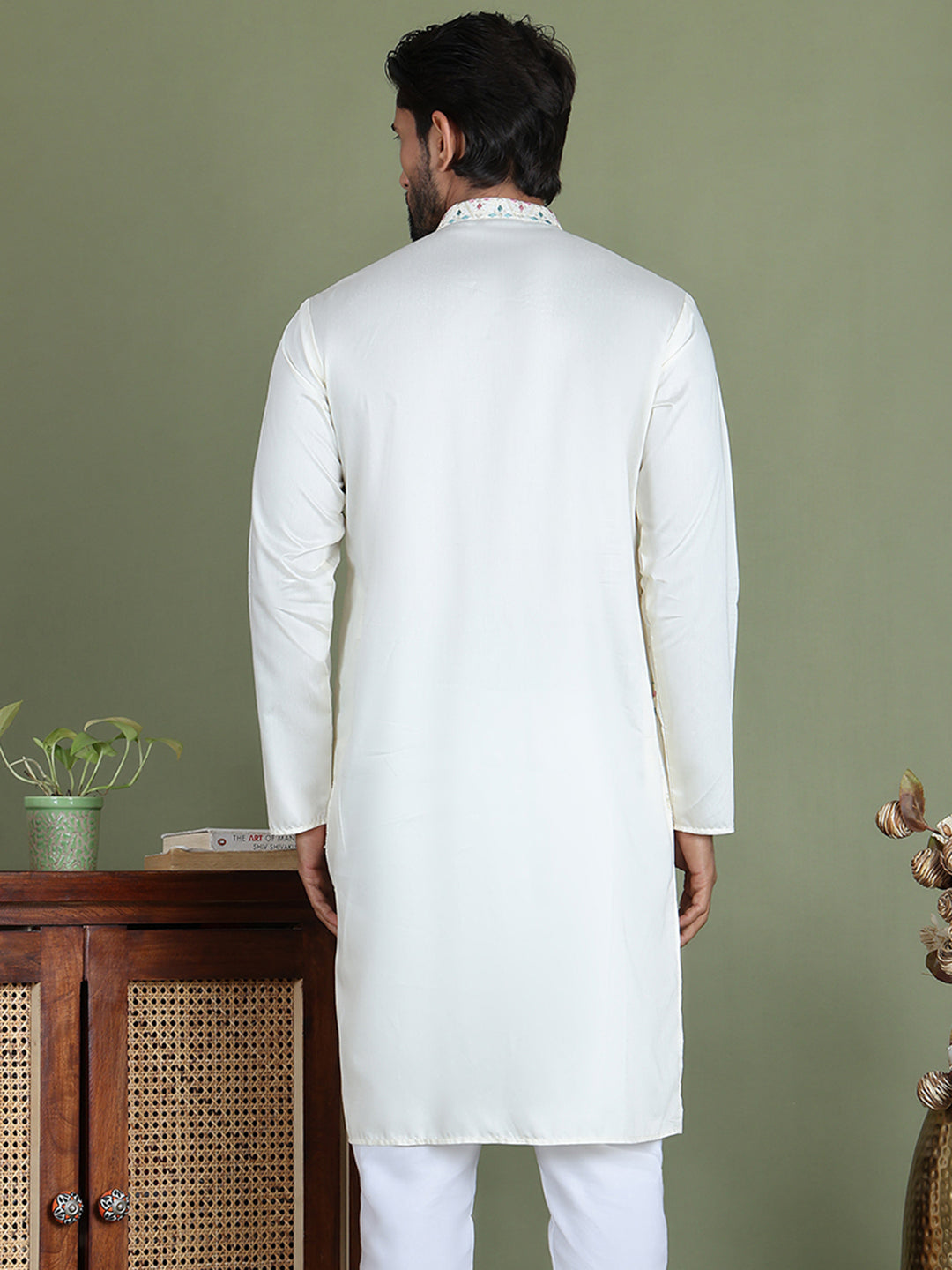 Men's Embroidered and Sequence Work Kurtas ( ko 5160White )
