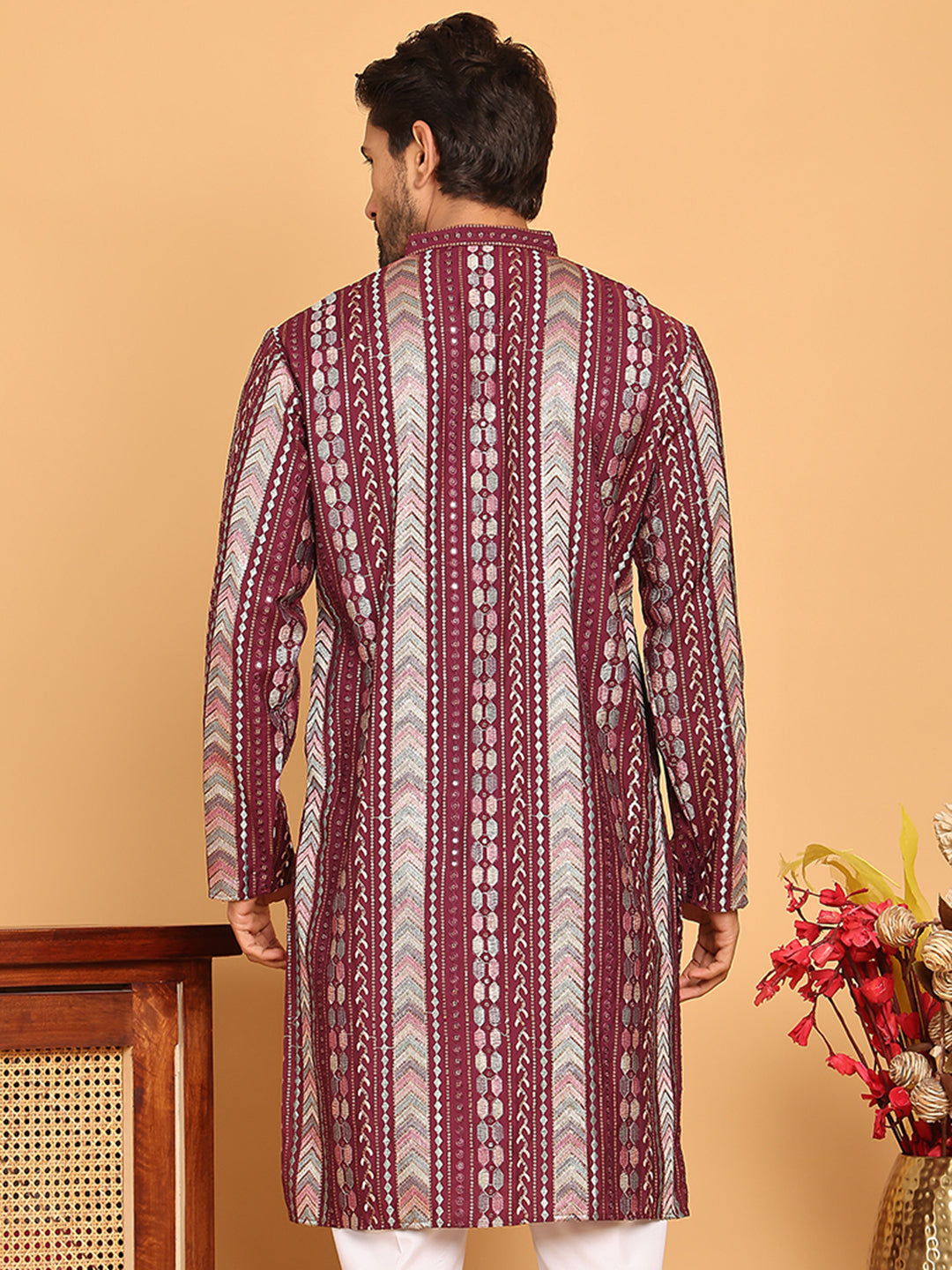 Embroidered and Sequins Kurtas for Men ( KO 5161 Maroon )