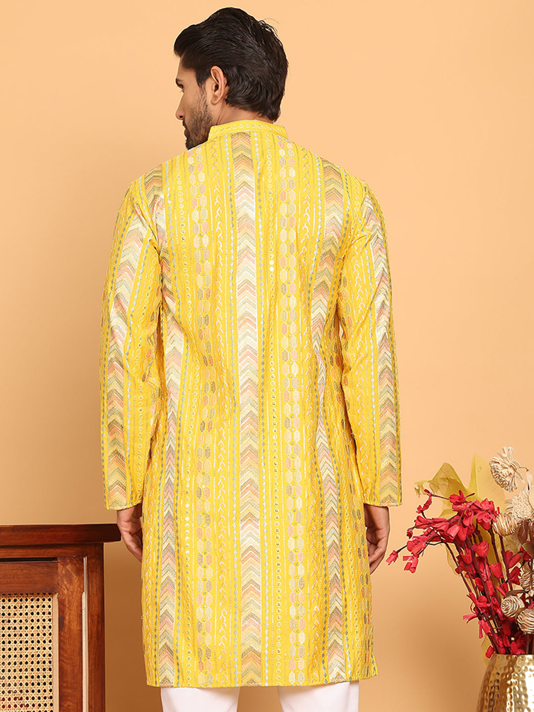 Embroidered and Sequins Kurtas for Men ( KO 5161 Yellow )