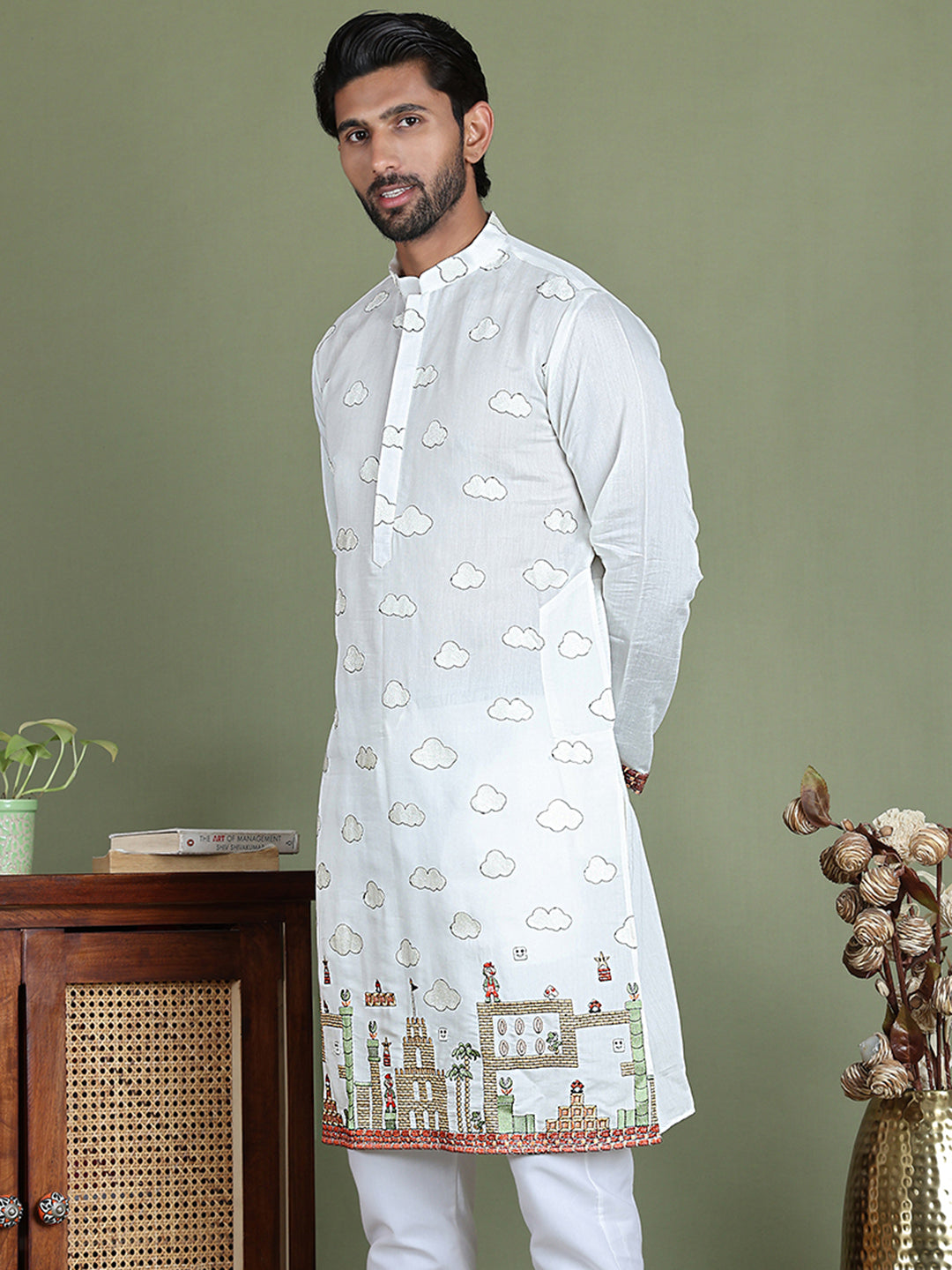 Embroidered and Sequins Kurtas ( ko 5162White )