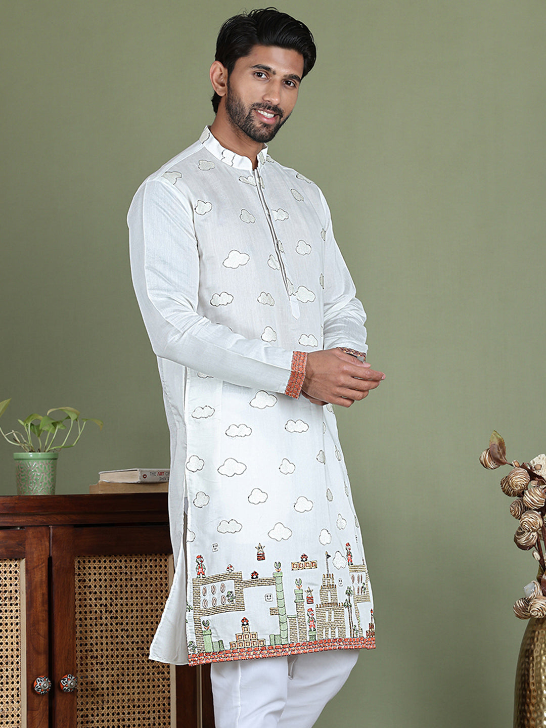 Embroidered and Sequins Kurtas ( ko 5162White )