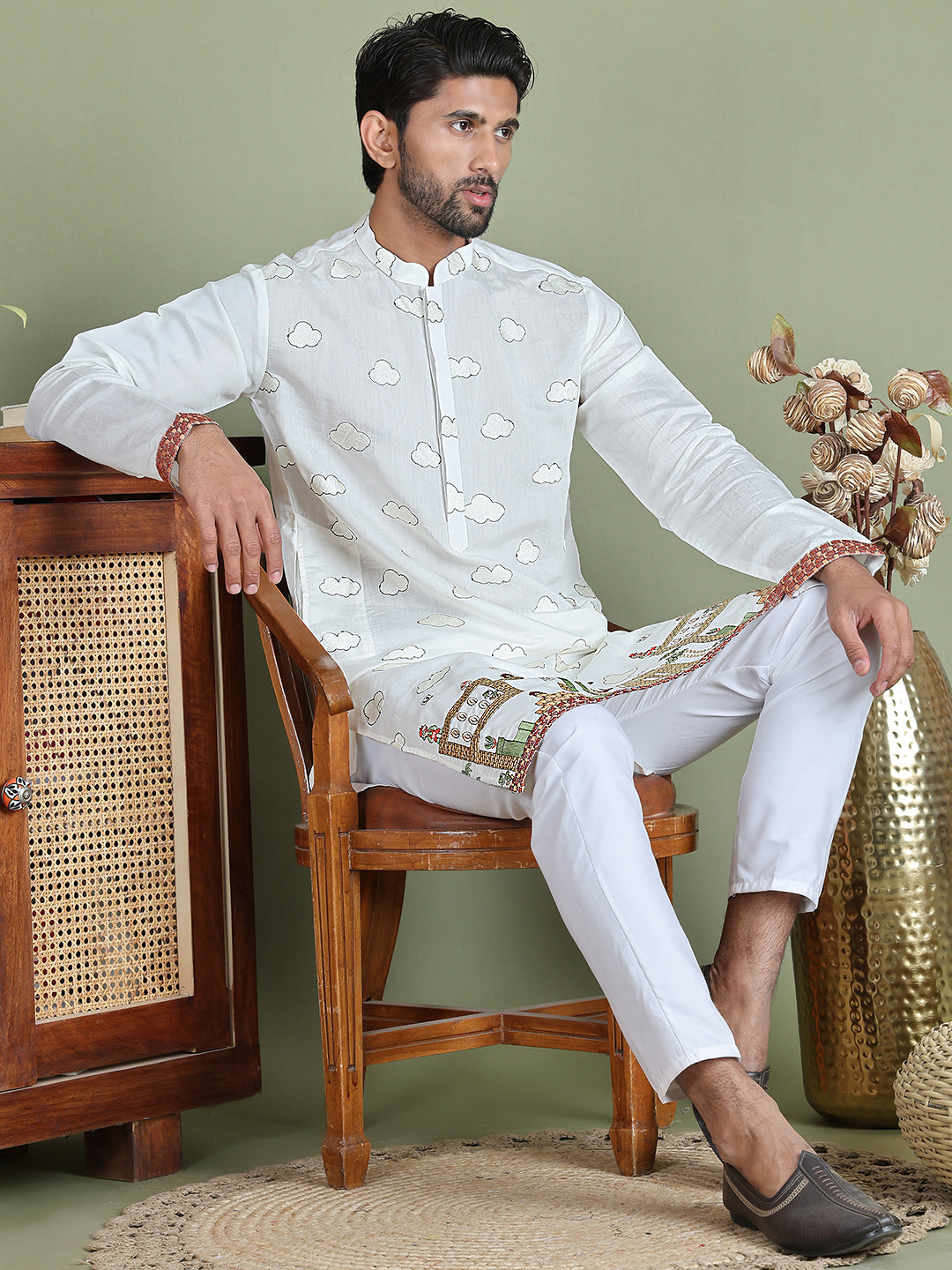 Embroidered and Sequins Kurtas ( ko 5162White )