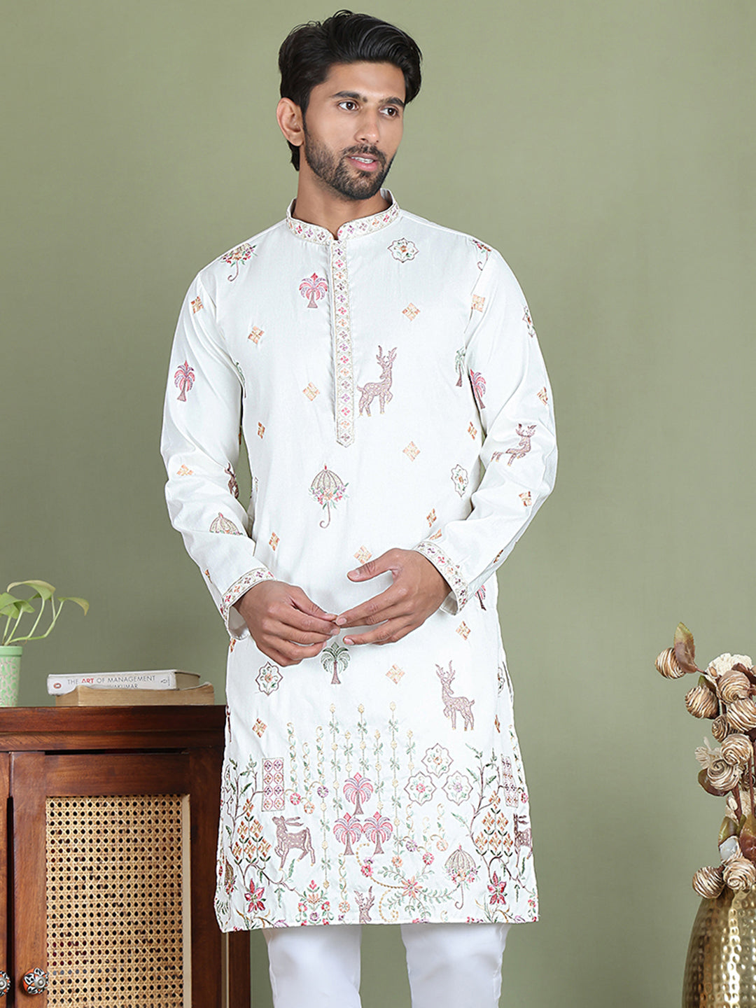 Floral Embroidered and Sequins Kurtas ( ko 5163White )