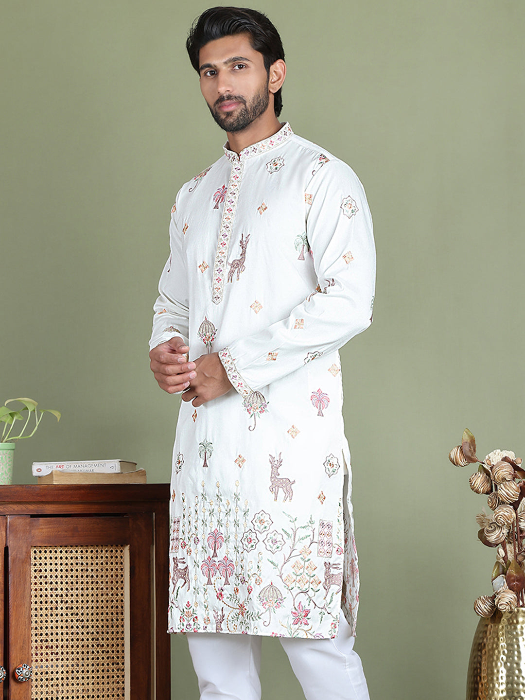 Floral Embroidered and Sequins Kurtas ( ko 5163White )