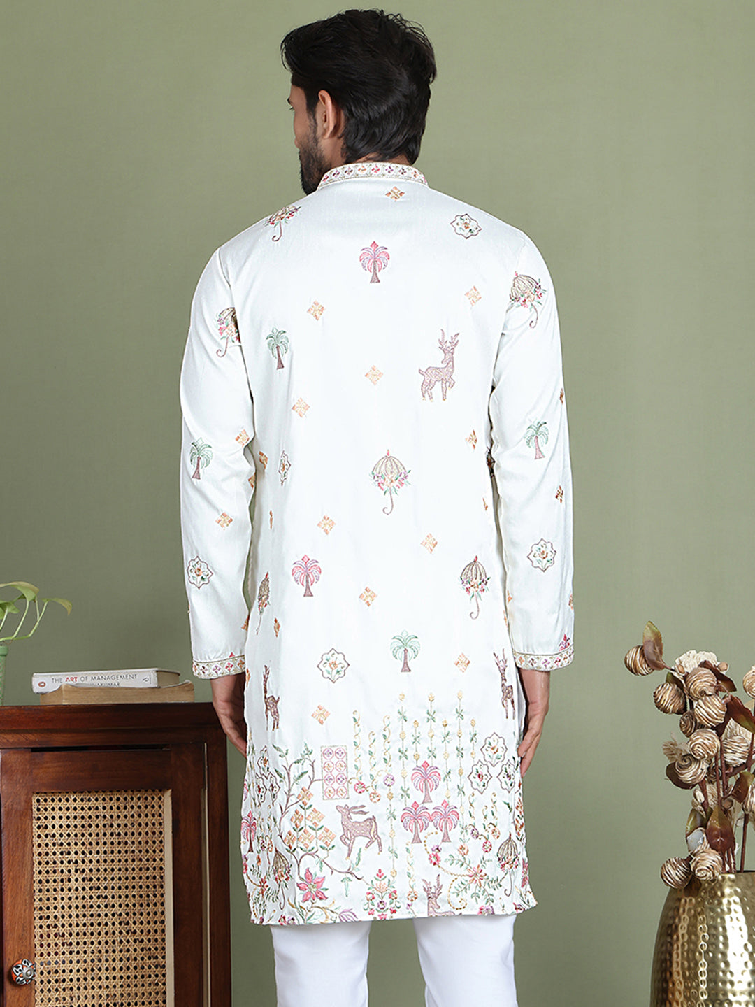 Floral Embroidered and Sequins Kurtas ( ko 5163White )