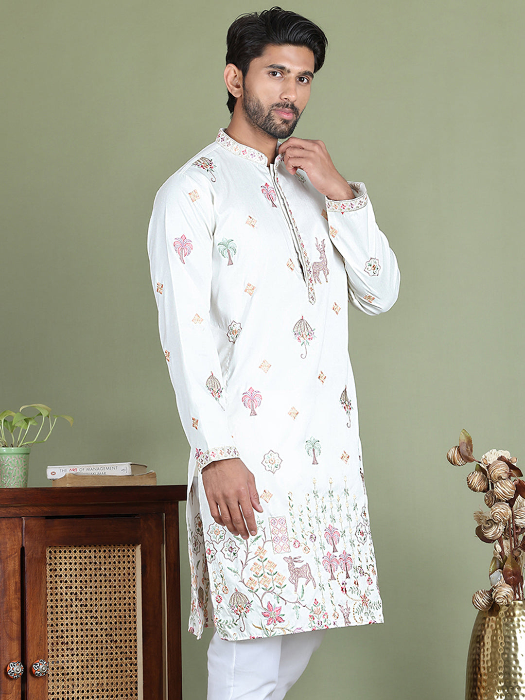 Floral Embroidered and Sequins Kurtas ( ko 5163White )