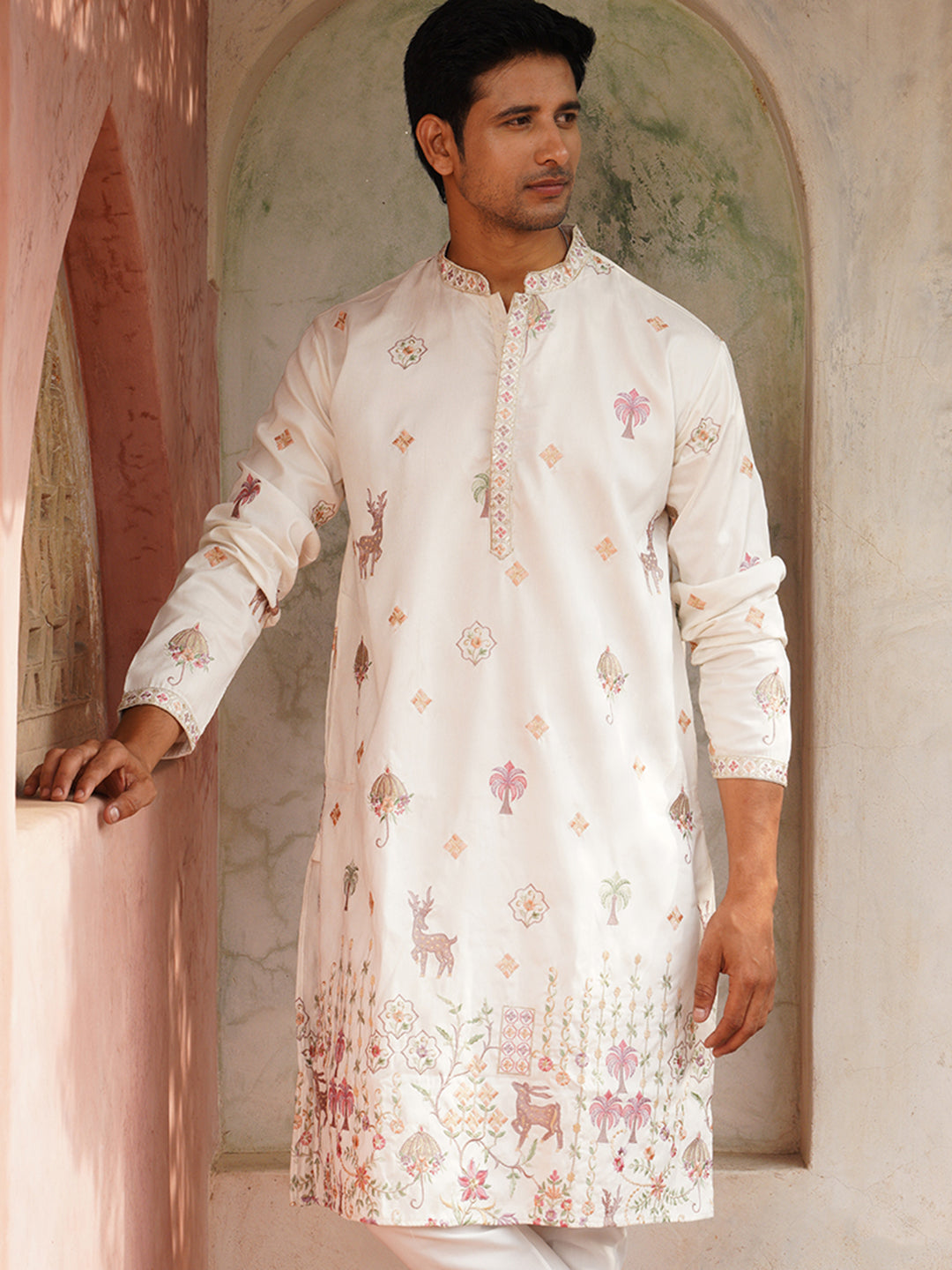 Floral Embroidered and Sequins Kurta Set ( JOKP P 5163White ) [FF] [C-13-14]