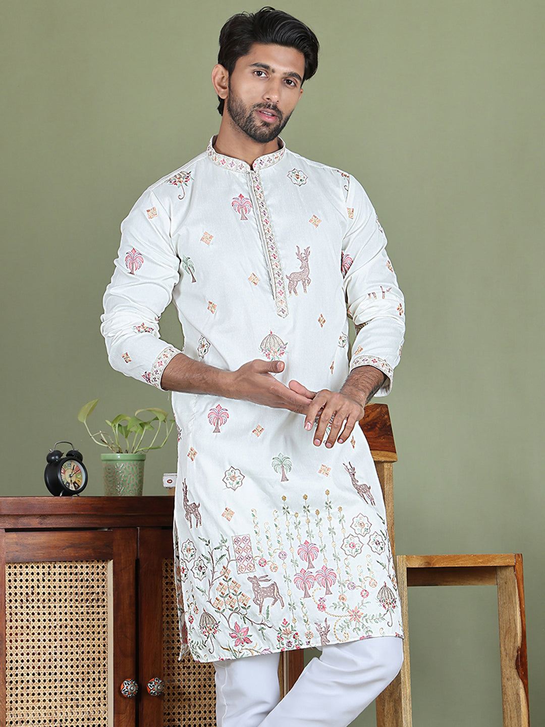 Floral Embroidered and Sequins Kurtas ( ko 5163White )