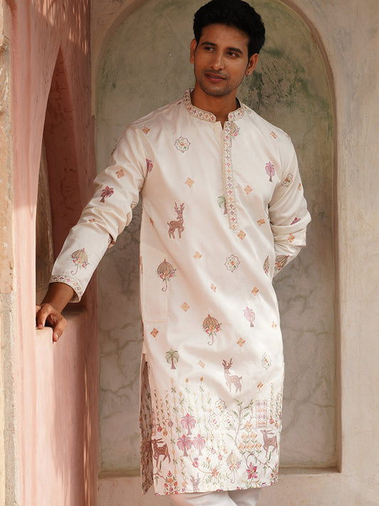 Floral Embroidered and Sequins Kurta Set ( JOKP P 5163White ) [FF] [C-13-14]