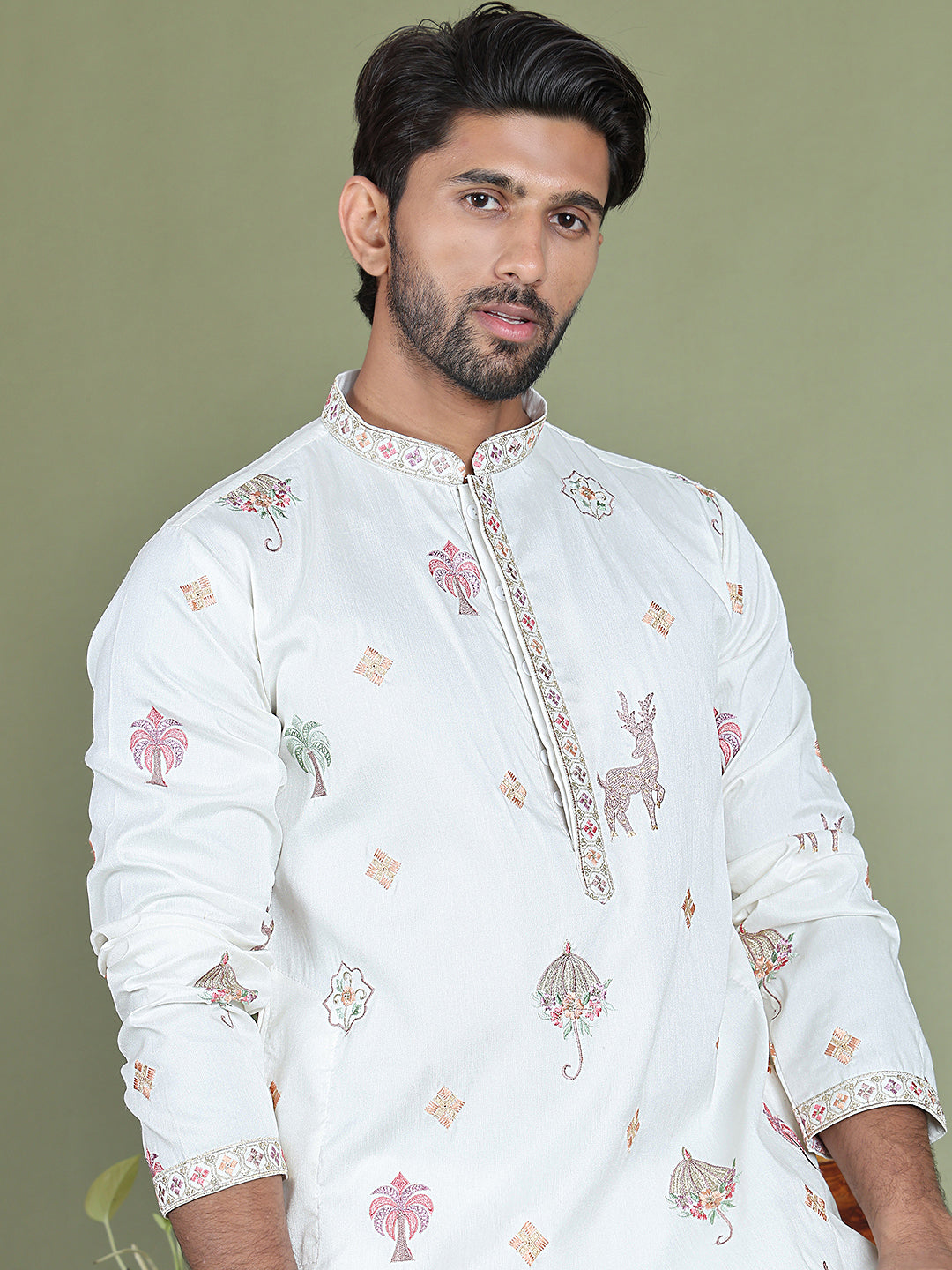 Floral Embroidered and Sequins Kurtas ( ko 5163White )