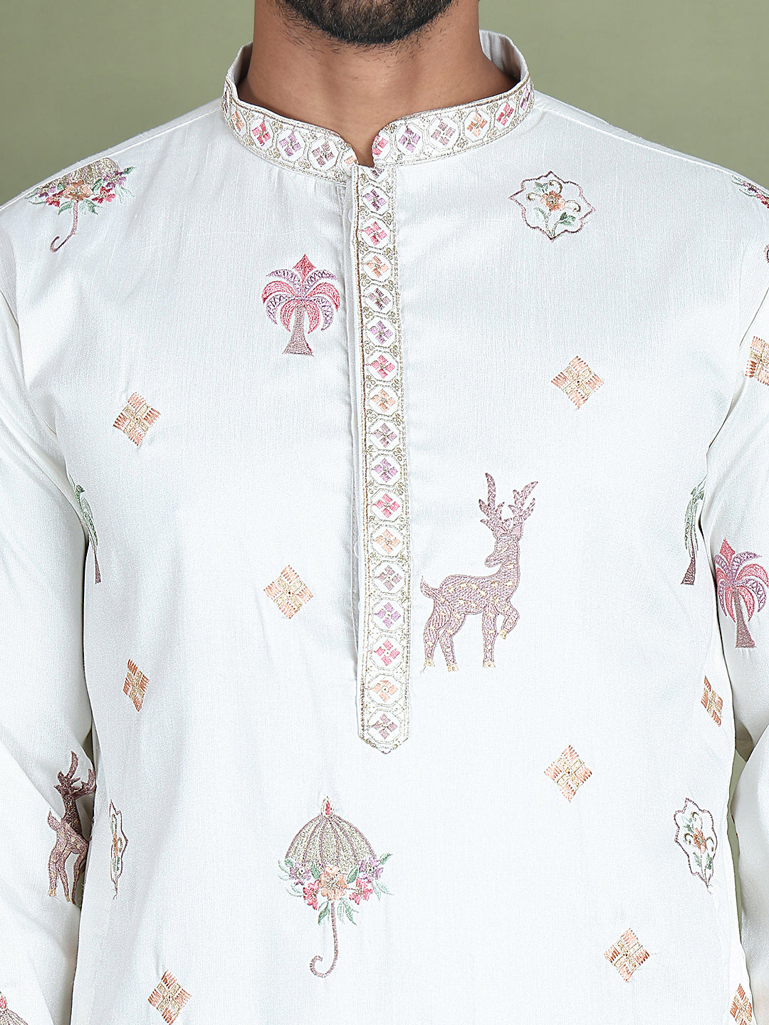Floral Embroidered and Sequins Kurtas ( ko 5163White )