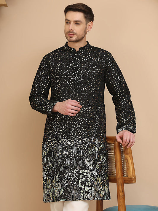 Embroidered and Sequins Silk Blend Kurtas ( KO 5169 Black )