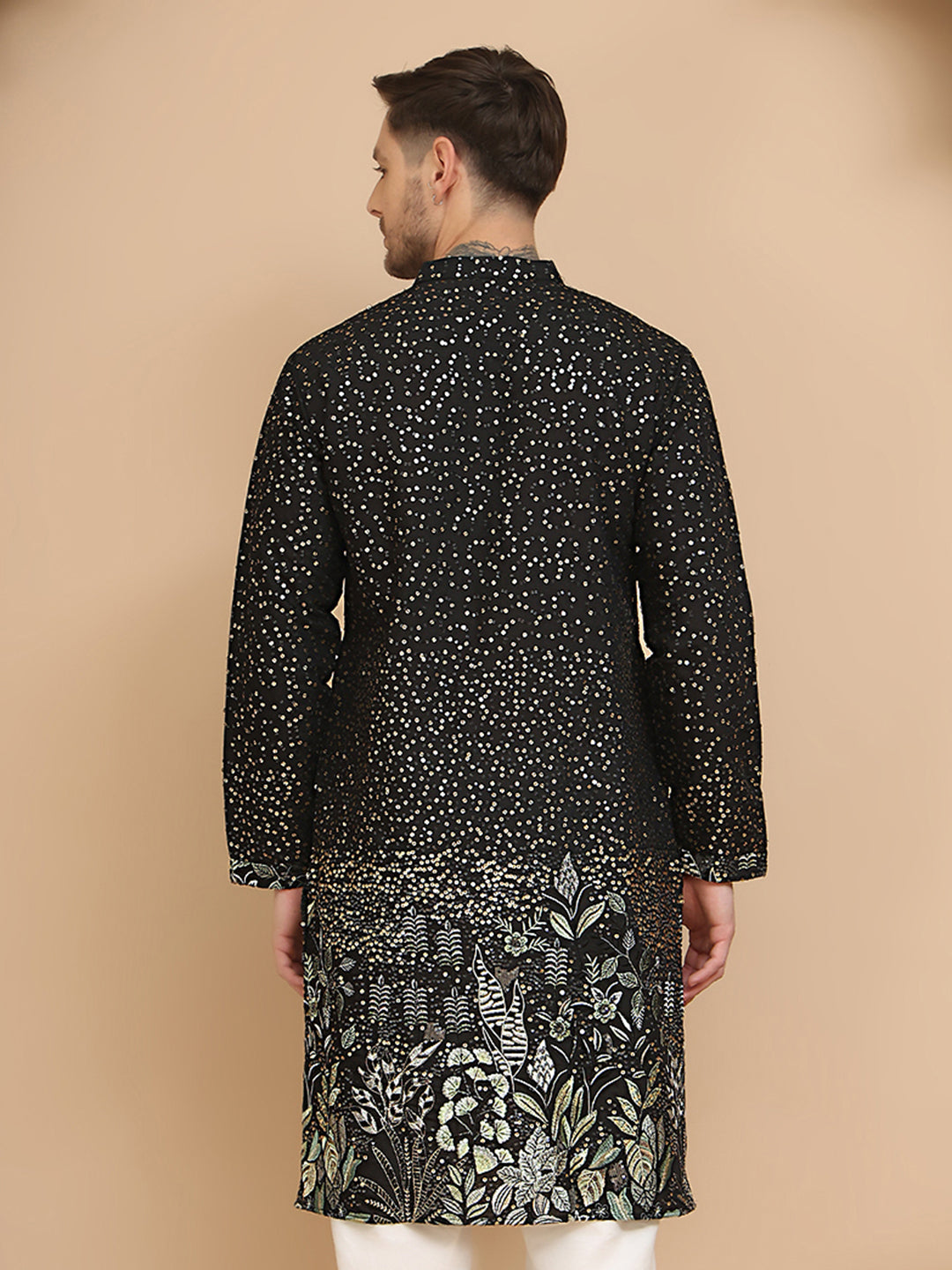 Embroidered and Sequins Silk Blend Kurtas ( KO 5169 Black )