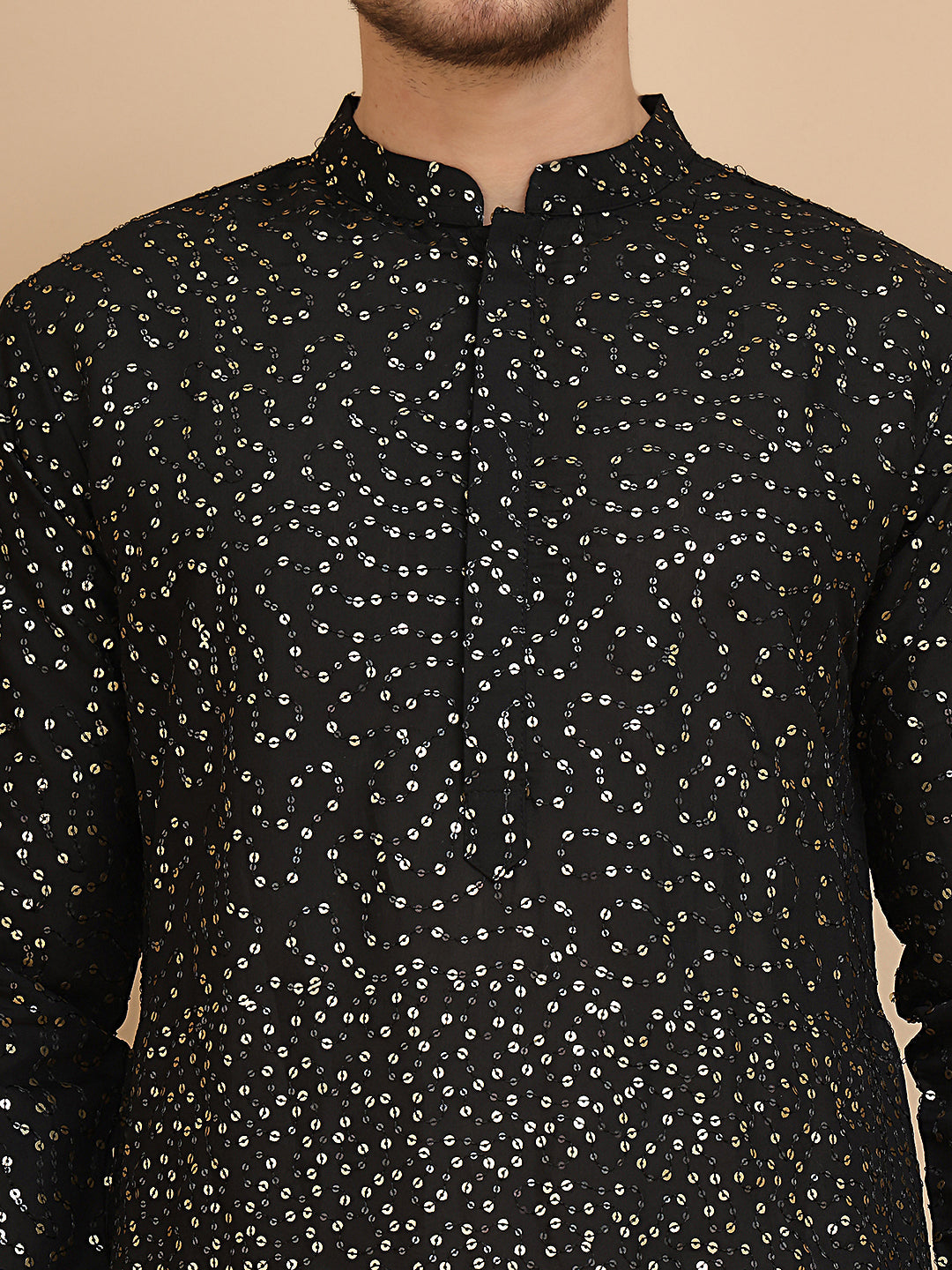 Embroidered and Sequins Silk Blend Kurtas ( KO 5169 Black )