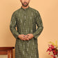 Foil Printed Straight Kurtas For Men ( KO 5170 Olive )
