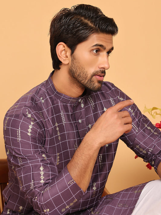 Foil Printed Straight Kurtas For Men ( KO 5170 Purple )
