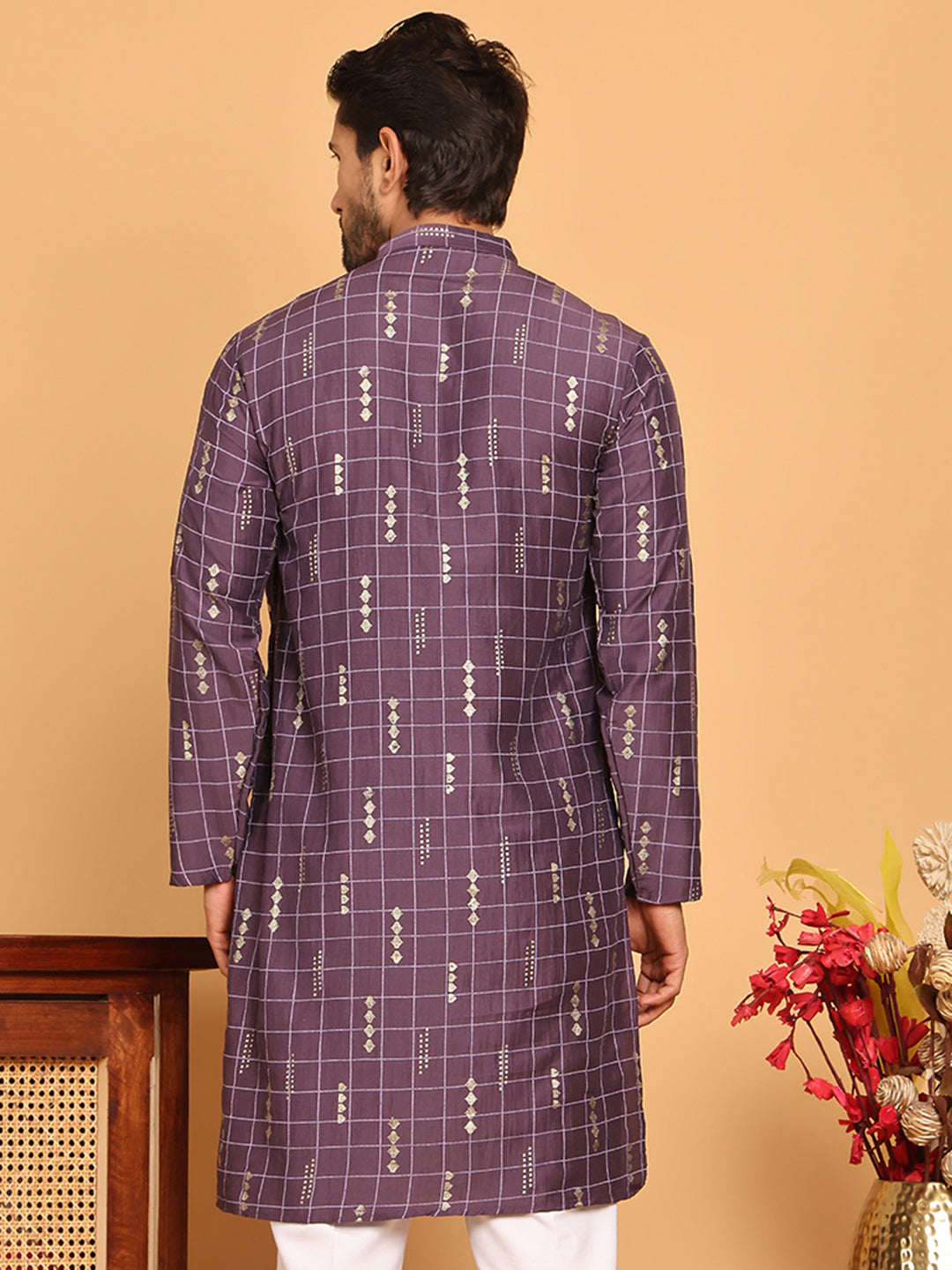 Foil Printed Straight Kurtas For Men ( KO 5170 Purple ) [FF] [I-1-4]