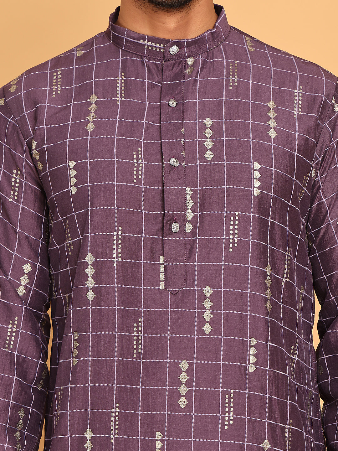 Foil Printed Straight Kurtas For Men ( KO 5170 Purple ) [FF] [I-1-4]