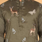 Embroidered Straight Kurtas For Men ( KO 5171 Olive )