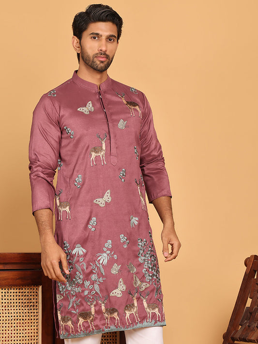 Embroidered Straight Kurtas For Men ( KO 5171 Purple )