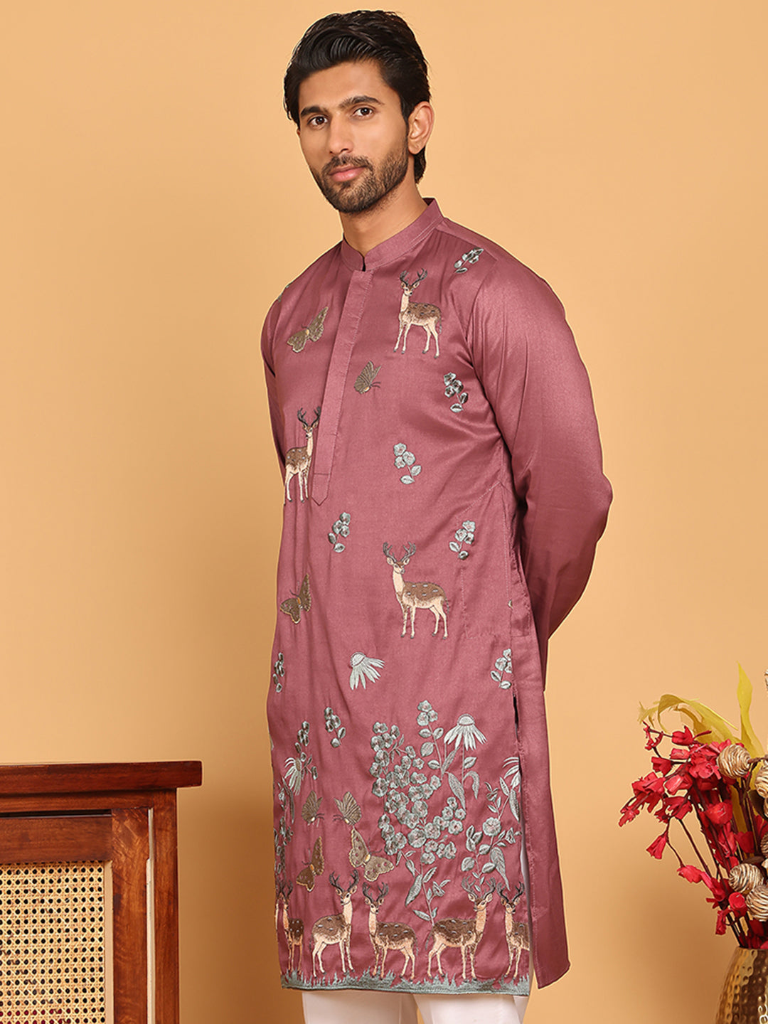 Embroidered Straight Kurtas For Men ( KO 5171 Purple )