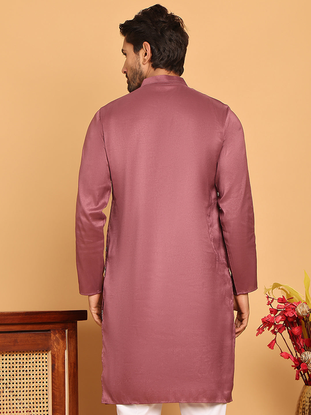 Embroidered Straight Kurtas For Men ( KO 5171 Purple )