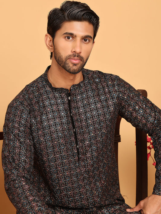 Embroidered and Sequins Viscose Rayon Kurtas For Men ( KO 5173 Blue )