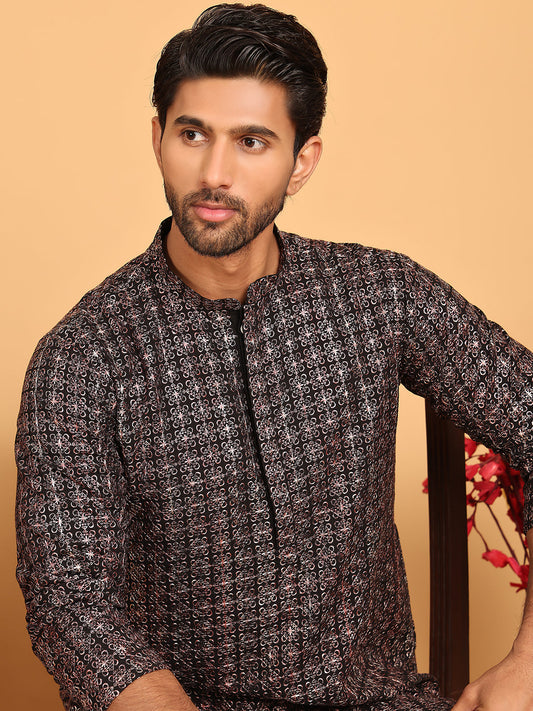 Embroidered and Sequins Viscose Rayon Kurtas For Men ( KO 5173 Silver )