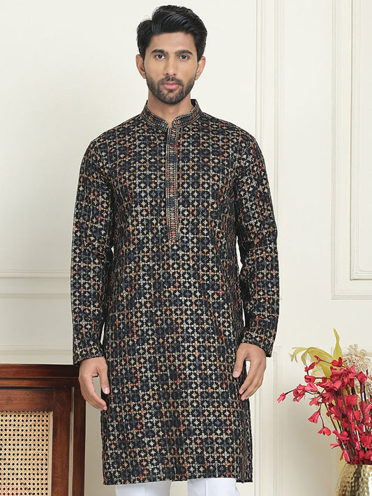 Embroidered and Sequins Viscose Rayon Kurtas For Men ( KO 5173 Yellow )