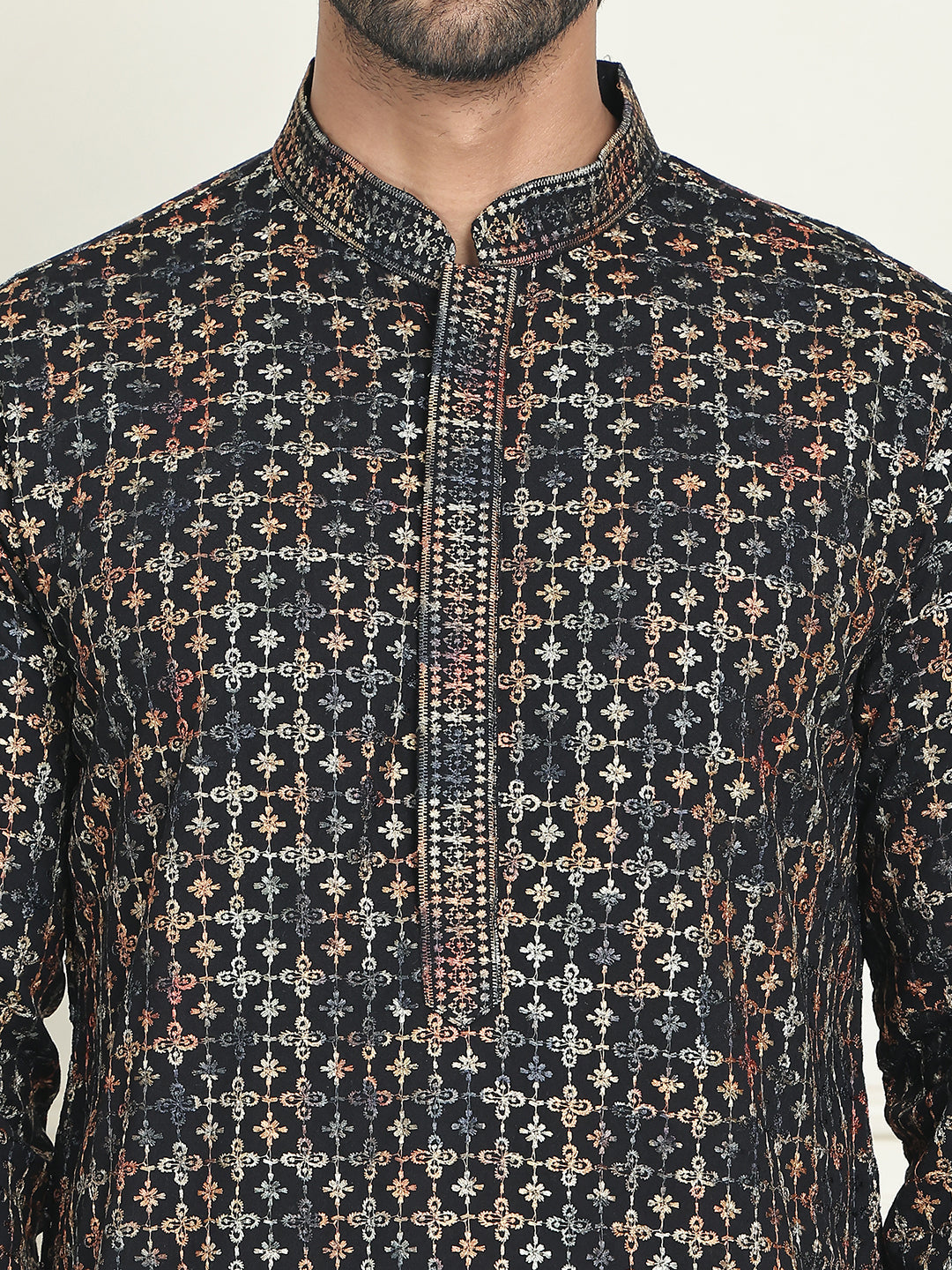 Embroidered and Sequins Viscose Rayon Kurtas For Men ( KO 5173 Yellow )