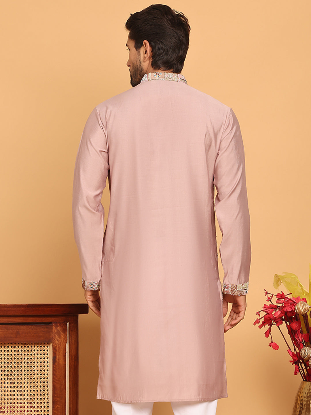 Embroidered Straight Kurtas For Men ( KO 5174 Peach )