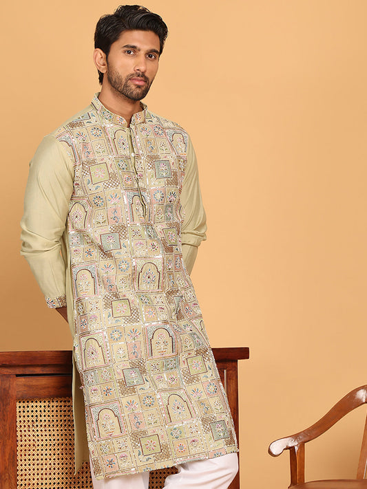 Embroidered Straight Kurtas For Men ( KO 5174 Pista )