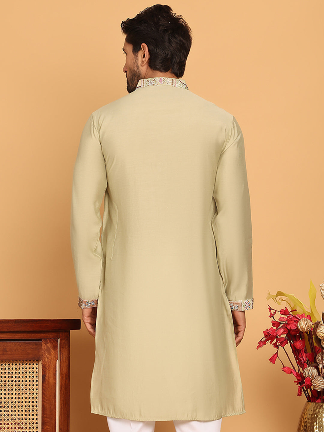 Embroidered Straight Kurtas For Men ( KO 5174 Pista )