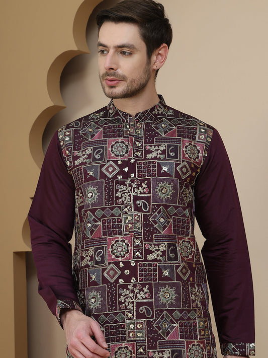 Embroidered Straight Kurtas for Men ( KO 5174 Purple )