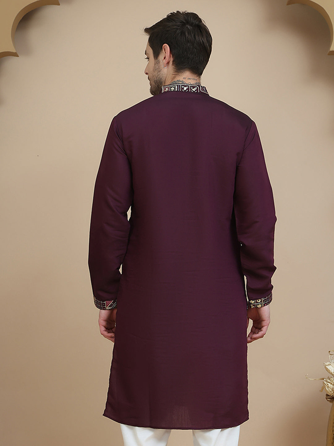 Embroidered Straight Kurtas for Men ( KO 5174 Purple )