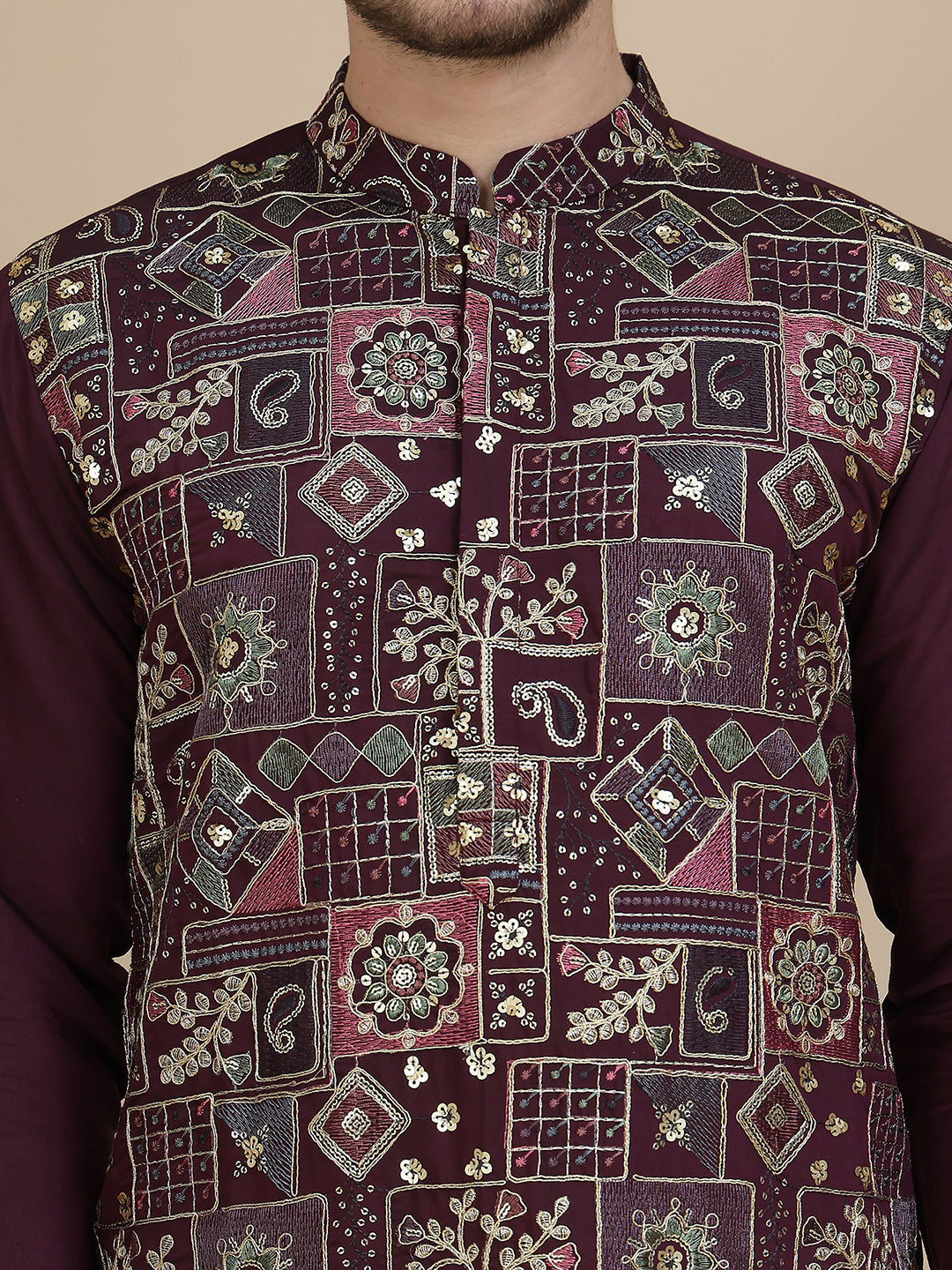Embroidered Straight Kurtas for Men ( KO 5174 Purple )