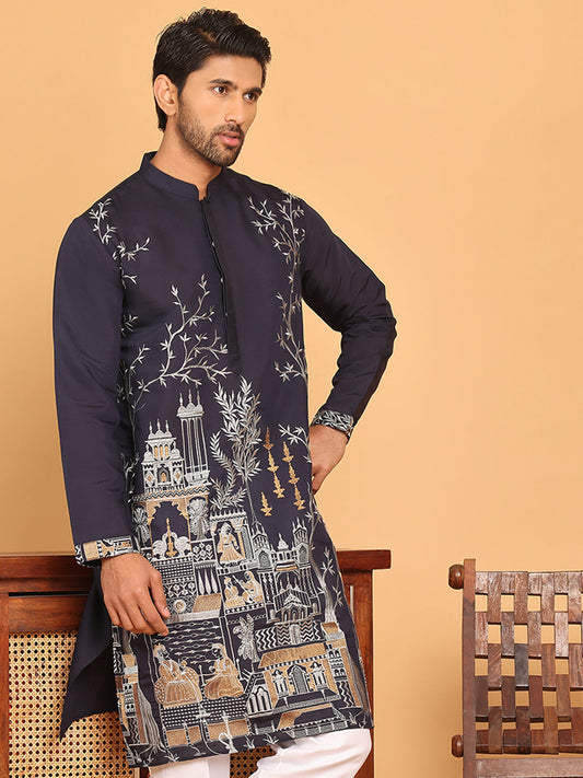 Purple Embroidered Straight Kurtas For Men ( KO 5176 Purple )