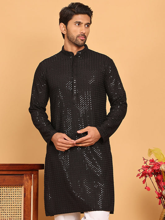 Embroidered & Sequence Kurtas for Men ( KO 5177 Black )
