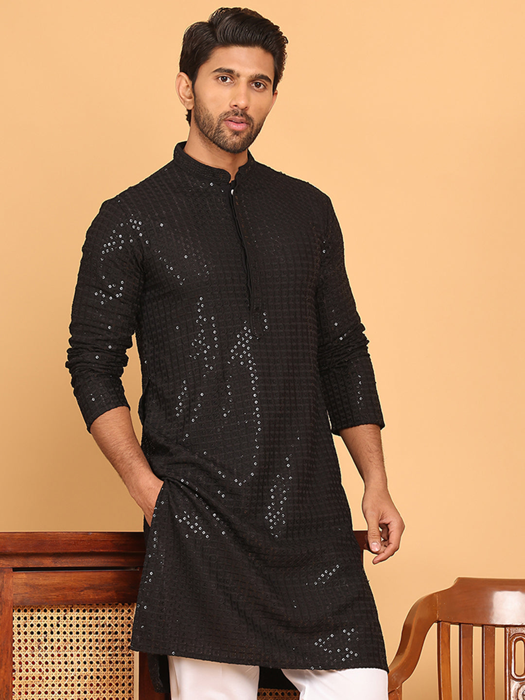 Embroidered & Sequence Kurtas for Men ( KO 5177 Black )