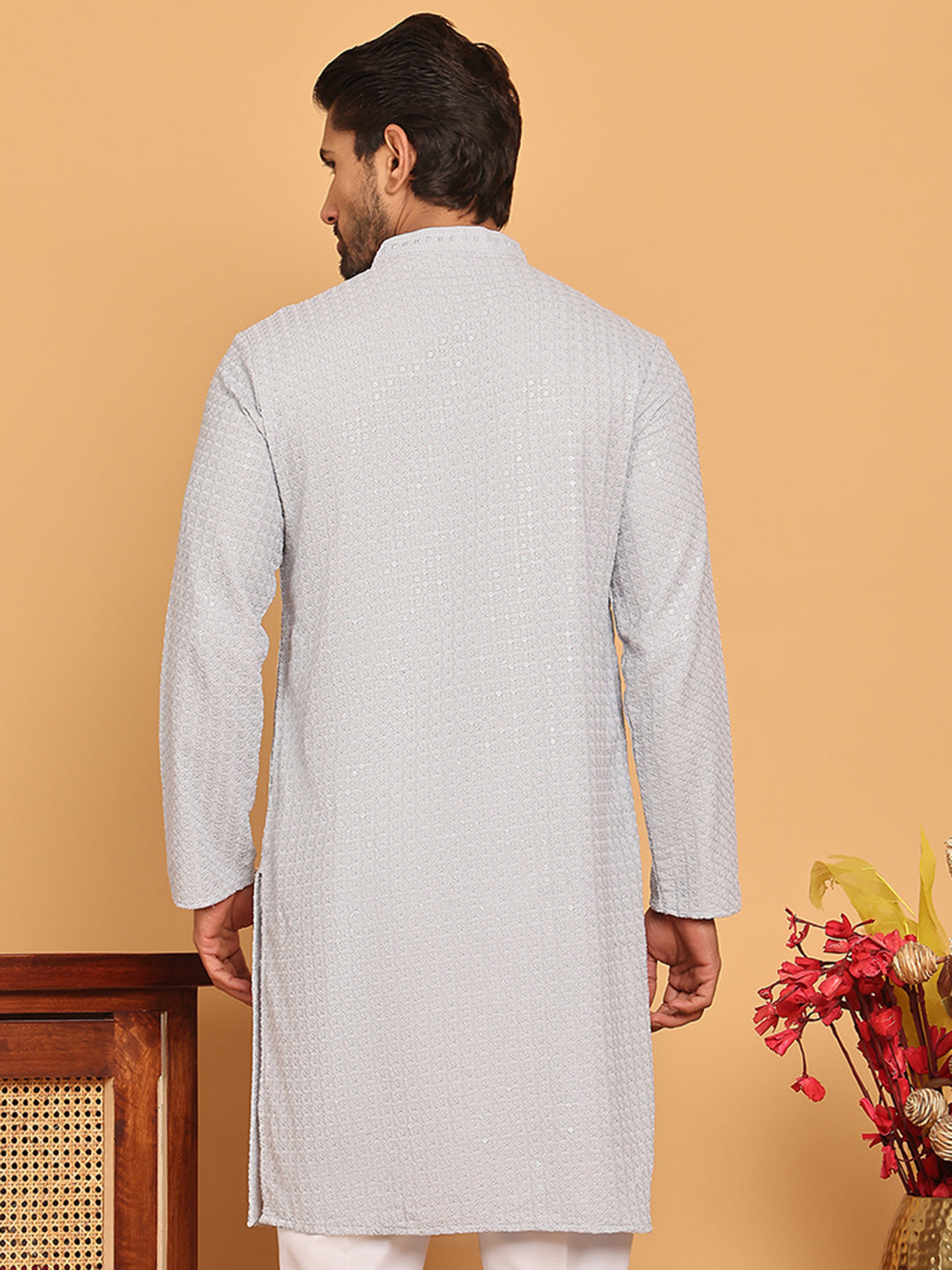 Embroidered & Sequence Kurtas for Men ( KO 5177 Grey )