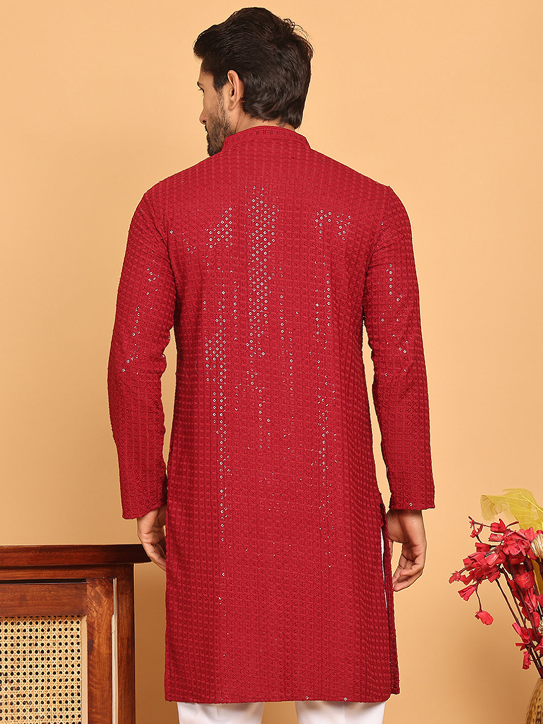 Embroidered & Sequence Kurtas for Men ( KO 5177 Maroon )