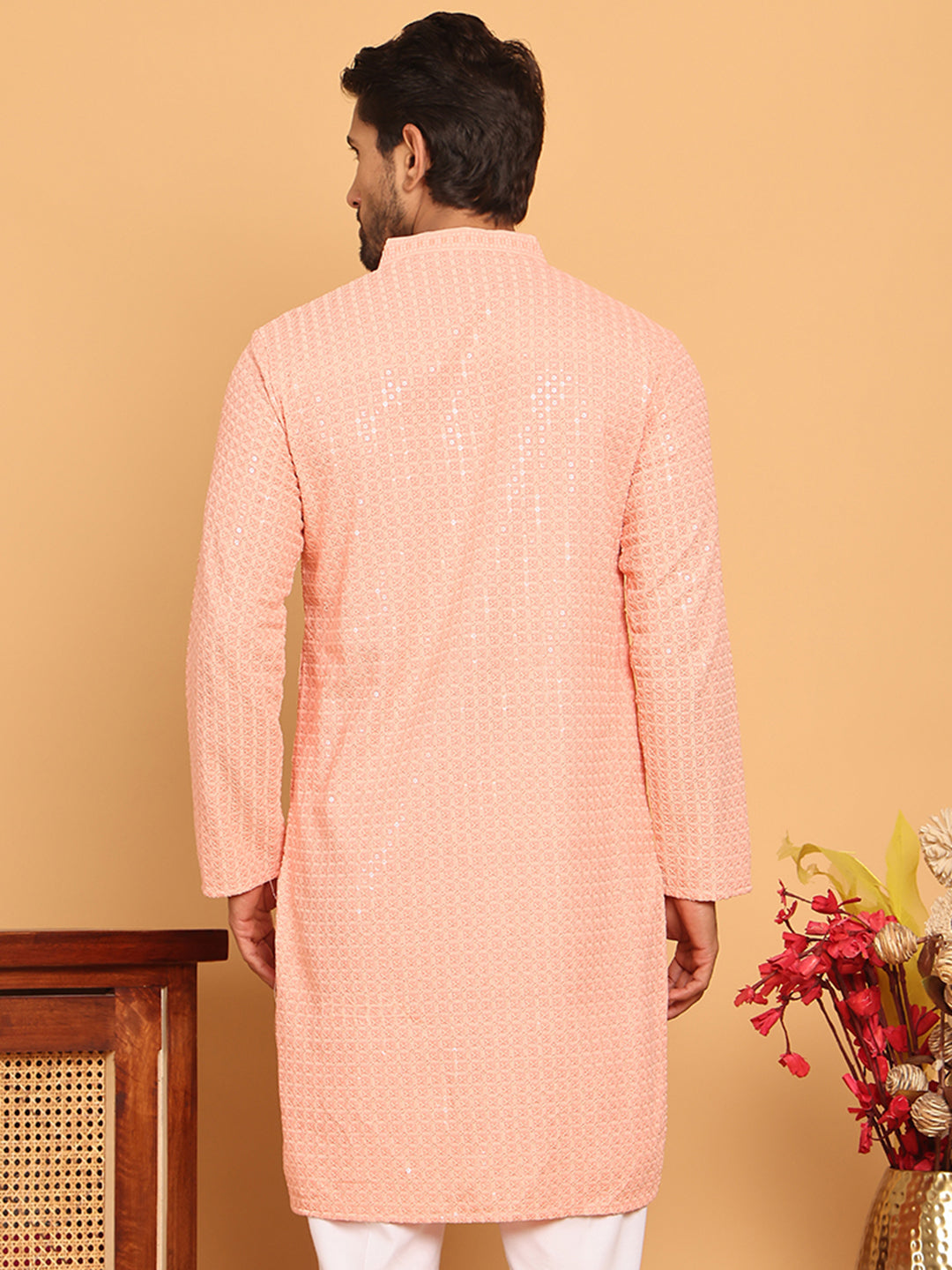 Embroidered & Sequence Kurtas for Men ( KO 5177 Peach )
