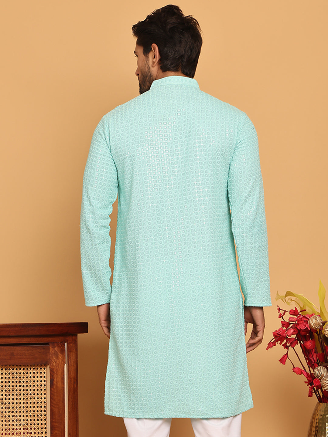 Embroidered & Sequence Kurtas for Men ( KO 5177 Sky )