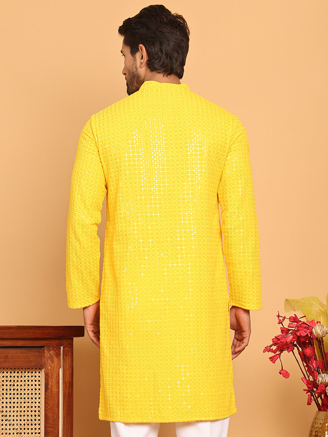 Embroidered & Sequence Kurtas for Men ( KO 5177 Yellow )